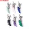 Wojiaer Wolf Tooth Men Necklace Massion Natural Lapis Quartz Gemstones Alloy Wolf Head Drop jewelry BZ904