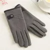 Cinq doigts gants écran tactile mitaines de cyclisme en plein air conduite doigt complet cachemire peluche à l'intérieur chaud couleur unie daim cuir1