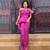Hot pink Arabic Evening Dresses Sexy One shoulder Ruffle floor Length Satin south African Long Prom dress