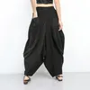 [Eam] 새로운 봄 가을 높은 탄성 허리 검은 줄무늬 큰 포켓 넓은 다리 느슨한 바지 여성 바지 패션 조류 JT138 201031