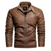 Mens Motorcykel Autumn Winter Men Faux Pu Leather S Casual broderi Biker Coat Zipper Fleece Jacket 220811