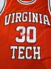 Dell Curry 30 Virginia Tech College Basketball Jersey All Men's Mensed Orange Closteys Size S-XXL