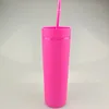 16oz acrílico copo de parede dupla plástico tumblers skinny tumblers fosco cores misturadas com tampa e palha