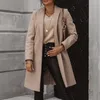 Autumn Turn-down Collar Mid-Long Pocket Coat Elegant Office Lady Button Solid Jacket Winter Long Sleeve Slim Cardigan Outwear3XL