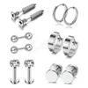 6 paires de boucles d'oreilles en acier inoxydable, couleur argent, Labret, Piercing, Cartilage, vis Tragus Helix Punk, bijoux pour hommes et femmes