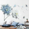 Duży Biały Niebieski Kwiat Lotus Butterfly Wymienny Naklejki Ścienne 3D Wall Art Naklejki Mural Sztuka do salonu Sypialnia Home Decor 201201