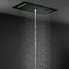 Luxury Black Shower System 5 Functions Ceiling LED ShowerHead Rainfall Waterfall Mist Spray Bath Thermostatic Mixer Faucets