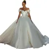 Prinsessan koreanska stil satin boll kappa bröllopsklänningar kristaller pärlstav av axel lång brudklänningar tillbaka lace-up enkel graden brud klänning vestidos de novia 2022