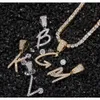 AZ Hiphop nom personnalisé écriture cursive lettres initiales pendentif avec chaîne de corde de 24 pouces or argent Bling zircone hommes bijoux Kp4Z52467063