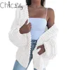 Chiclily Solid Color編み快適なセーターMohair Cardiganフラットニットスカーフカラーオープンステッチ冬の服女性lj201112
