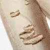 SHEC Hip Hop Men Джинсовые джинсы коричневые вымытые рваные брюки ретро -атмосфера свободная одежда 0309