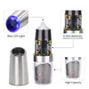 Gravity Electric Salt And Pepper Grinders Set - Battery Operated Stainless Steel Automatic Pepper Mills With Blue Led Light T2003306f