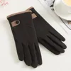 Fem fingrar handskar pekskärm utomhuscykelmanten som kör full finger kashmir plysch inuti varm fast färg mocka läder1