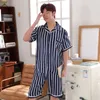 Verão de pijamas de cetim de seda de manga curta para homens casuais listradas de roupas de dormir masculino lounge wear pijama roupas caseiras roupas lj201113