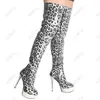 Rontic handgjorda kvinnor vinter lår stövlar plattform sexig stilett klackar rund tå vacker leopard nattklubb skor US storlek 5-20