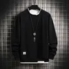 Mens Casual Sweatshirts Hoodie Men Fake Two Pieces Multi Color O-Neck Fashion Harajuku Style Male Sweatshirt 220215