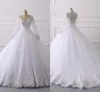 2022 Empire taille robe de mariée avec poète manches longues classique col en V dentelle appliques perles ruban de paillettes plissé mariage de mariée Dre318z