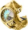 Model 28393 Zegarek męski mechaniczny kwarc rezerwowy Zeus Zeus Men 52 mm podwójna strefa czasowa ze stali nierdzewnej Złota na rękopis 2666e