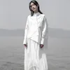 [Eam] 2020 nova primavera outono lapela manga longa branco solto tamanho irregular solto camisa frouxa mulheres blusa moda maré lj200815