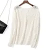 New Early Autumn Hollow Stitching Wool Lace Flower Hollow Out Four-colors O Neck Sweater T200113
