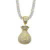 Collier en zircone cubique entièrement pavée pour femmes, pendentif de sac d'argent en Dollar glacé, Hip Hop, avec boîte de Tennis, chaîne 245y