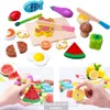 Wooden Cutting Cooking Play Food Sets Magnetic Wood Vegetables Fruits Pretend Play Kitchen Kits Toy for 2 Years Up LJ201009