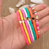 Small Gold Alloy Heart Charm Bracelets Colorful Polymer Clay Vinyl Heishi Disc Strands Stretch Bracelet Jewelry Wholesale 7pcs/set