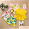 Conjuntos de ropa Bebé Niños Bebé, Maternidad Niñas Trajes Infant Toddler Tops + Lemon Avocado Stberry Donut Fruit Print Shorts 2Pcs / Set Moda