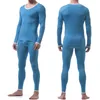 Sexy Male Long Johns Hommes Sous-vêtement thermique Vêtements de nuit Ice Silk Lounge Tight Translucide Long Sleeve Undershirt Pantalon Set 201106