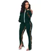 Women's Tracksuits Women Leopard Patchwork Fashion Two Piece Suit Long Sleeve Stand Collar Cold Shoulder Cardigan + Slit Trousers1