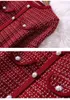 2021 Spring 4/5 Long Sleeve Round Neck Red Plaid Knitted Panelled Buttons Short Mini Dress Elegant Casual Dresses MD3188210