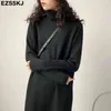 Casual autumn winter Pile collar thick maxi weater pullovers dres basic loose sweater female turtleneck long dress 211221