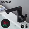 Becola LED 지능 온도 디지털 디스플레이 수도꼭지 욕실 단단한 황동 크롬 분지 탭 콜드 샷 전원 수도꼭지 T200710
