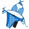 Seksowne welurowe stroje kąpielowe bikini skręcone litery damski strój kąpielowy usztywniany biustonosz plażowy figi z krawatem moda uroczy basen z rozcięciem stroje kąpielowe