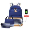 Diomo USB Charging School Tags for Girls Canvas Cotton Fabric Fashion Striped Backpack for Children Bag Pack Schoolbag LJ201225