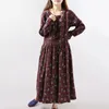 2020 novas mulheres vestidos outono inverno vintage impressão casual manga longa retro algodão maxi robe túnica floral grande plus tamanho vestido lj200820