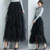 Fashion Tutu Tulle Skirt Women Long Maxi Skirt Spring Korean Black Pink High Waist Pleated Skirt Female T200324