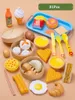 84pcs朝食の食品を切るふりをするキッズキッチンゲームおもちゃミニチュアセーフティフードセット教育クラシックおもちゃlj201211