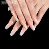 24 pcs francês unhas falsas nude branco e rosa ombre longa bailarina lustroso caixão pressionar na unha dicas falsas manicure dedo artificial