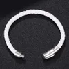 Bracelet en cuir PU tressé pour hommes et femmes, 6MM d'épaisseur, corde Intital, fermoir magnétique, corde blanche, boucle argentée 4365047