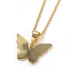 Fashion Iced Out Solid Back Zircon Butterfly Necklace Gold Silver Plated Mens Hip Hop Jewelry Gift