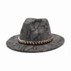 Широкие шляпы Breim Fuodrao шерсть Fedoras Женщины осень осень зима змеиная цепочка Panama Jazz Caps старинные ковбойские шляпы мужчины F1131