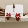 붉은 색 작은 활 드롭 매달려 귀걸이 여성 심장 모양 bowknot christamas 귀걸이 소녀 새해 축제 쥬얼리