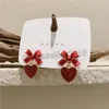 Red Color Small Bow Drop Dangle Earrings for Women Heart Shape Bowknot Christamas Earring Girl New Year Festival Jewelry