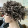 Popular short afro gray human hair wig two tone mixed silver grey soft salt and pepper natural highlights kinky curly non lace wigs