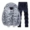 Men's Tracksuits Tracksuit Sporting Fleece Thick Hooded Brand-Clothing Casual Track Suit JacketPant Warm Fur Inside Winter Sweatshirt 220920