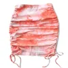 Women Tie-dyed Skirt Drawstring Wrap Skirts High Waist Stretch Mini Nightclub Party Dress Fashion Clothes Will and Sandy