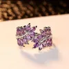 Cluster Rings Women's Ring Purple Leaf Cubic Zirconia Ladies Engagement Anniversary Gift Delicate Party Decoration1