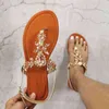 2022 Trendy Summer Women's Shoes Large Size Beautiful Crystal Shiny Flat with Female Sandals Bohemia Back Strap Footwear Y220209