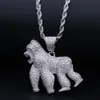 Hommes Iced Out Bling Ape Zircon Pendentif Collier Hip Hop Rock Or Argent Couleur Bijoux Cadeau avec Collier de chaîne en acier inoxydable 201013